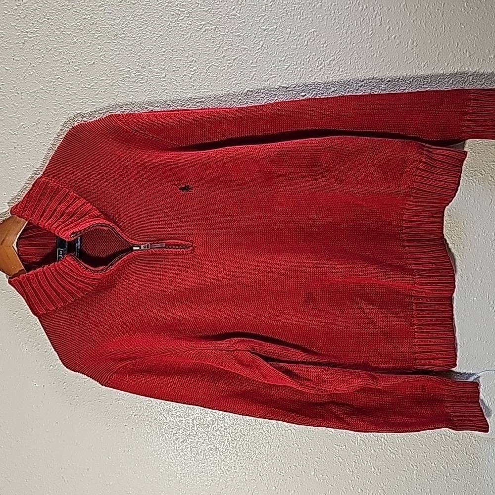 Polo By Ralph Lauren Quarter Zip Red Knit Sweater